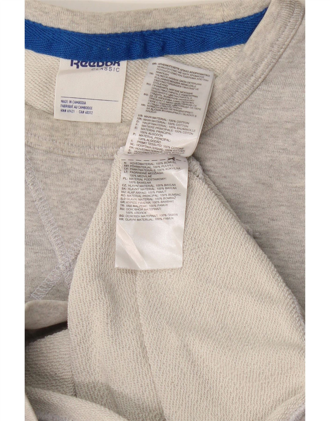 REEBOK Mens Graphic Sweatshirt Jumper Small Grey Colourblock Cotton