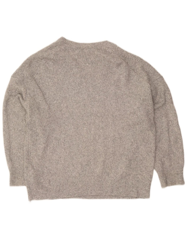 Zara Womens V-Neck Jumper Sweater UK 16 Large Grey Flecked Acrylic
