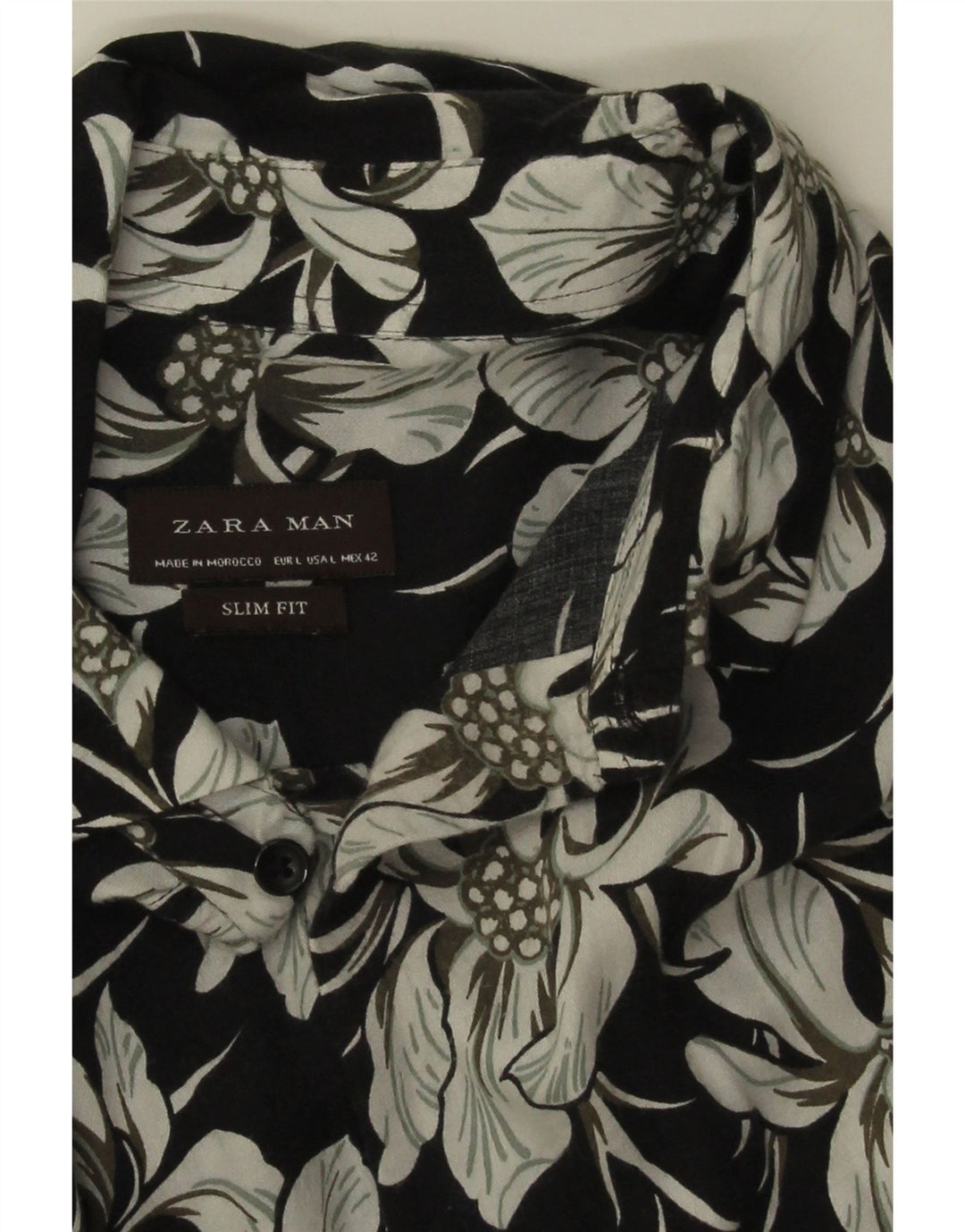 Zara Mens Slim Fit Shirt Large Black Floral