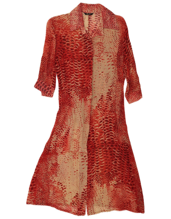 Vintage Womens 3/4 Sleeve Shirt Dress UK 14 Medium Red Animal Print