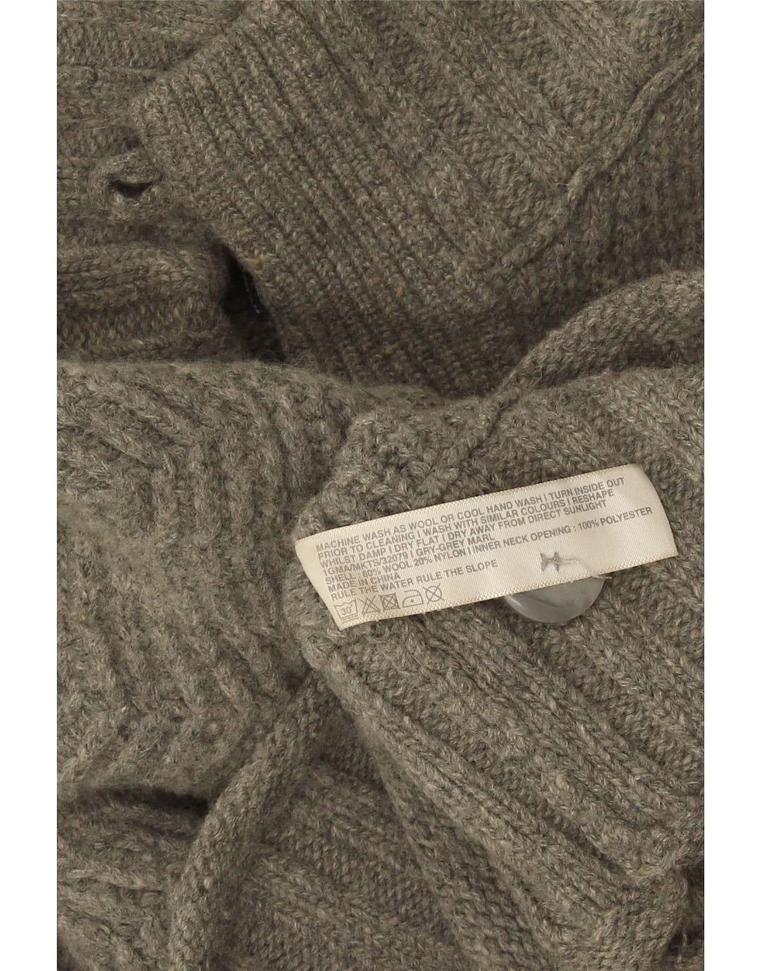 FAT FACE Mens Button Neck Jumper Sweater 2XL Grey Herringbone Wool