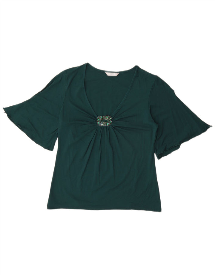 Marks & Spencer Womens Blouse Top UK 14 Medium Green Viscose