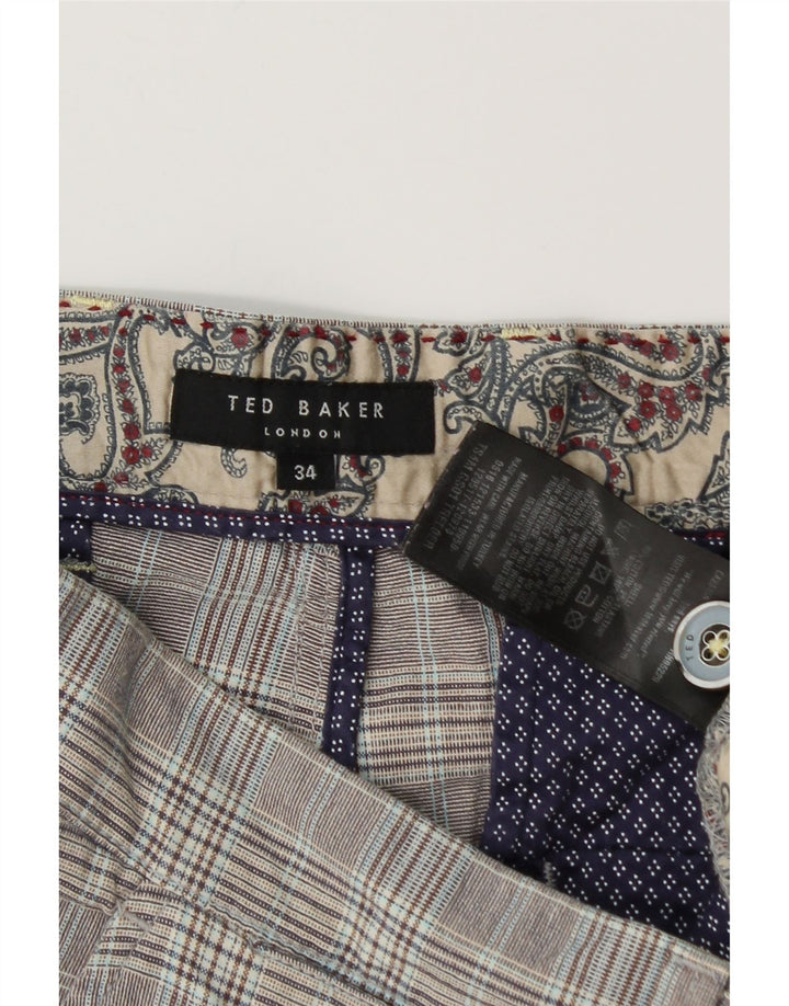 Ted Baker Mens Chino Shorts W34 Large  Grey Check Cotton