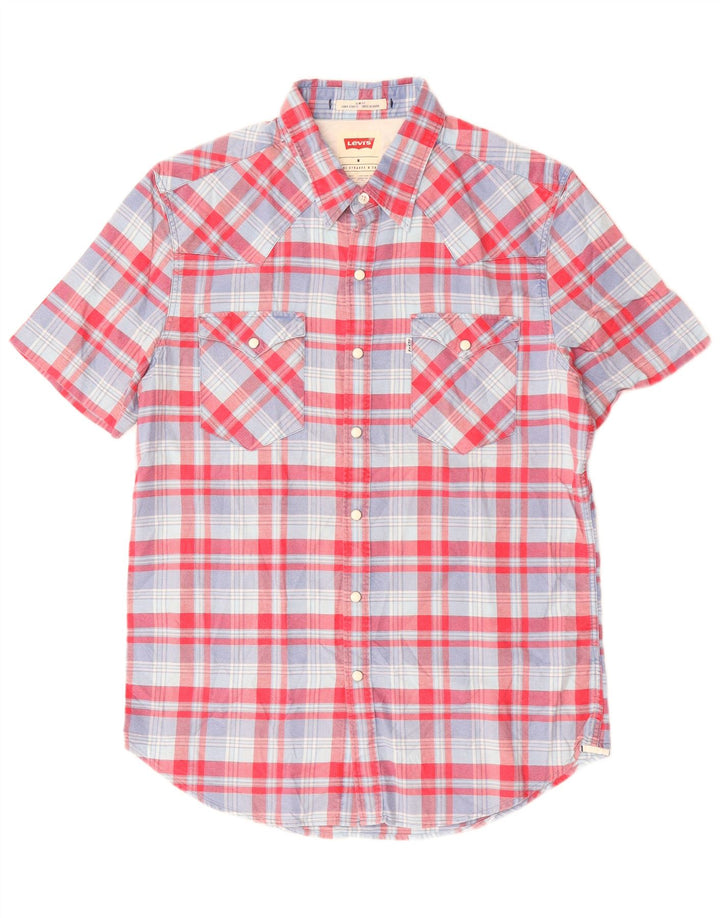 Levi's Mens Slim Fit Short Sleeve Shirt Medium Red Check Cotton