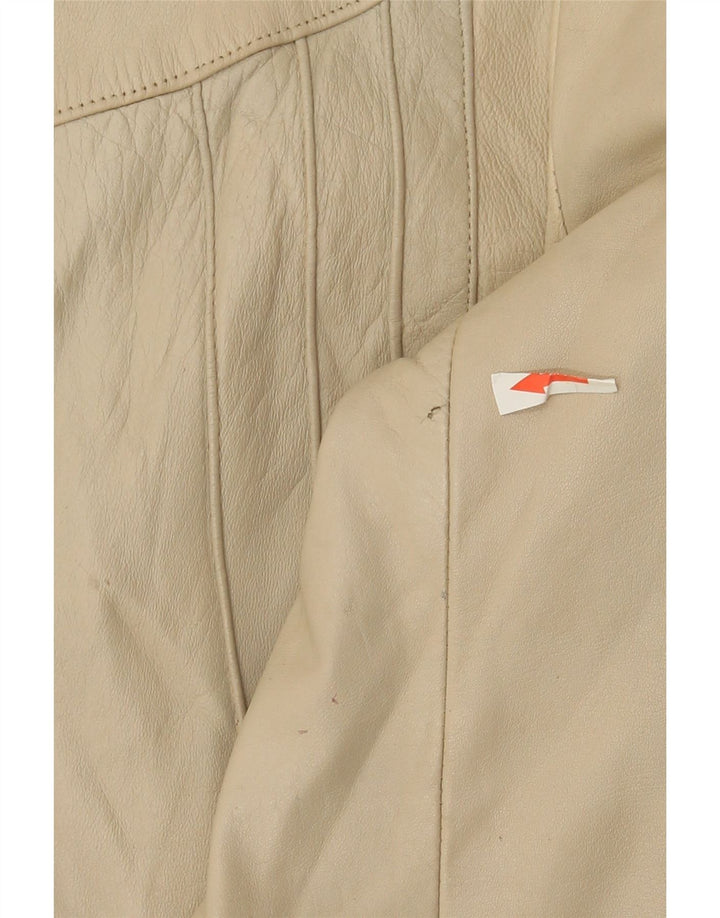 Vintage Womens Leather Jacket UK 10 Small Beige