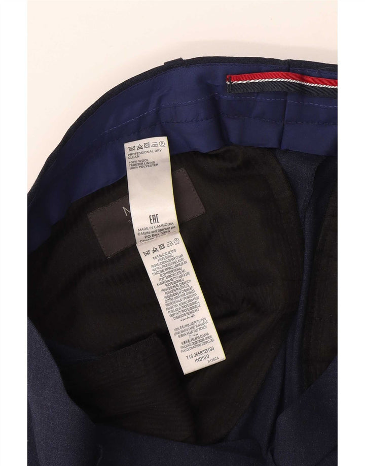 Marks & Spencer Mens Slim Suit Trousers W32 L31 Navy Blue Wool