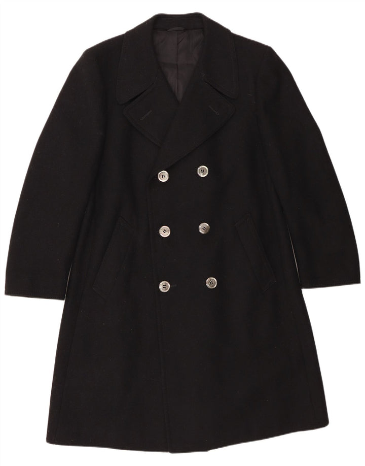 Vintage Mens Double Breasted Coat IT 54 2XL Black Wool