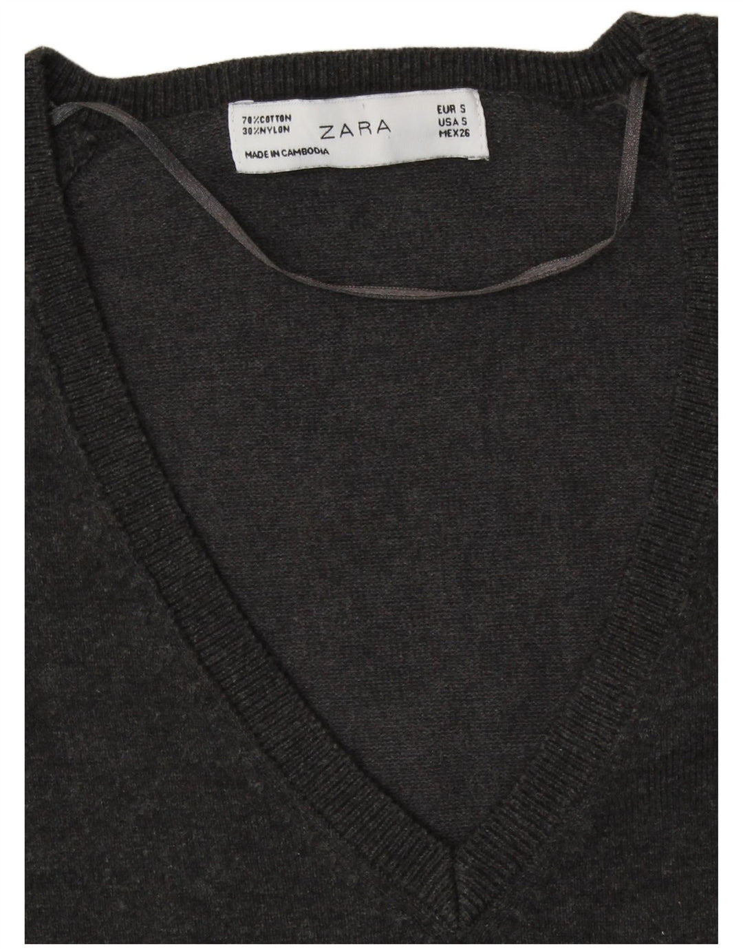 ZARA Womens V-Neck Jumper Sweater UK 10 Small Grey