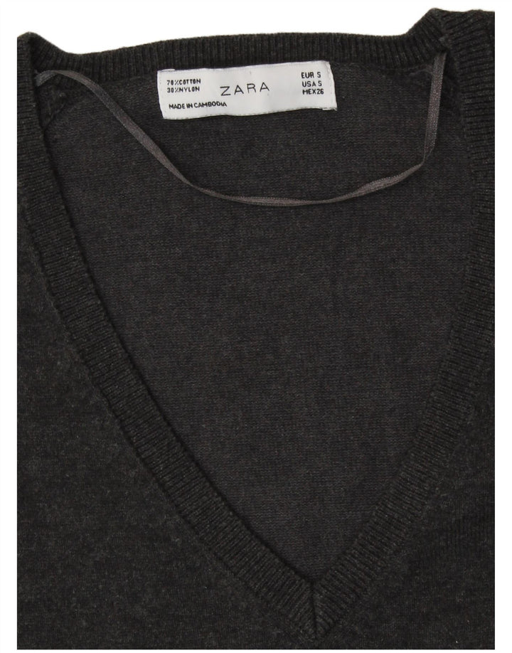 ZARA Womens V-Neck Jumper Sweater UK 10 Small Grey