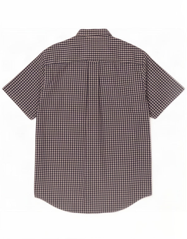 Orvis Mens Short Sleeve Shirt Medium Navy Blue Gingham Cotton