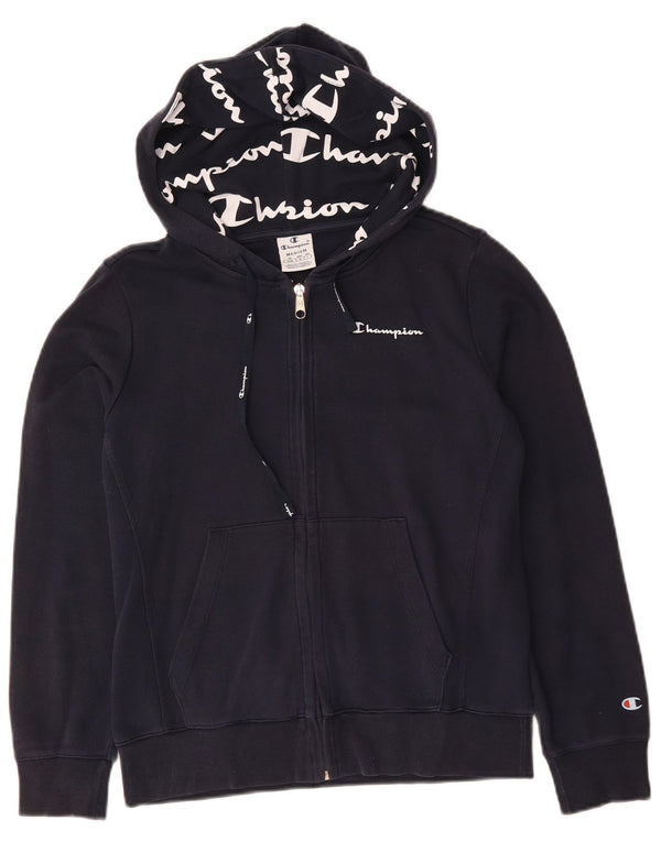 CHAMPION Womens Zip Hoodie Sweater UK 14 Medium Navy Blue Cotton