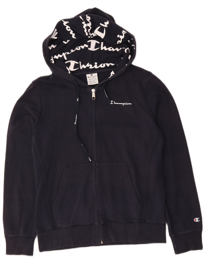 CHAMPION Womens Zip Hoodie Sweater UK 14 Medium Navy Blue Cotton