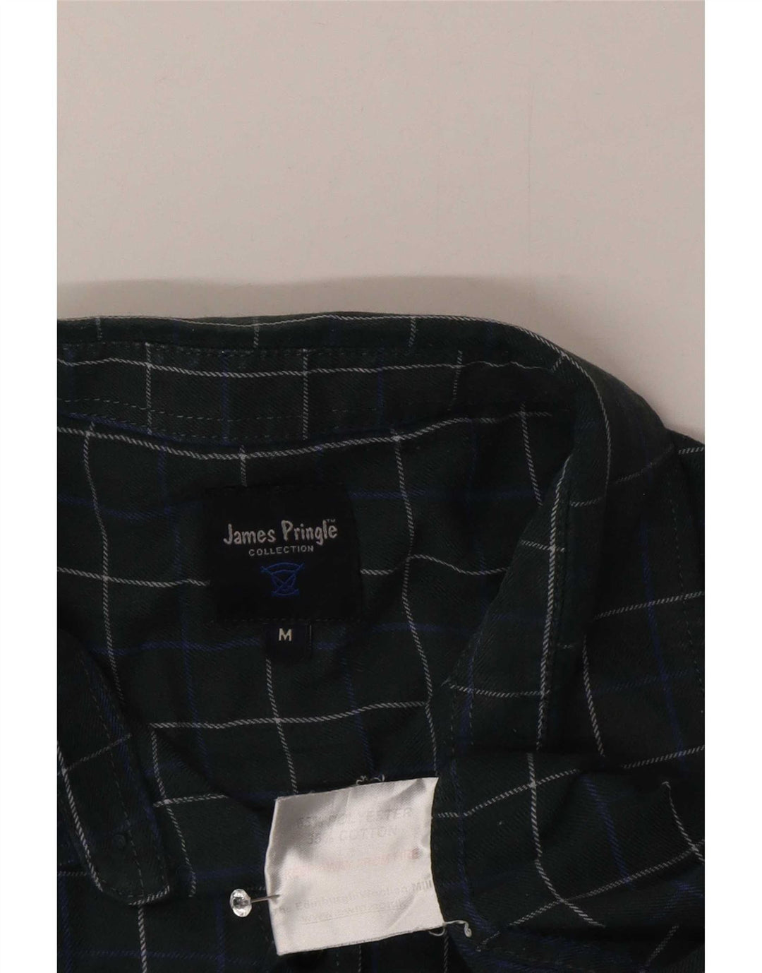 James Pringle Mens Flannel Shirt Medium Green Check Polyester