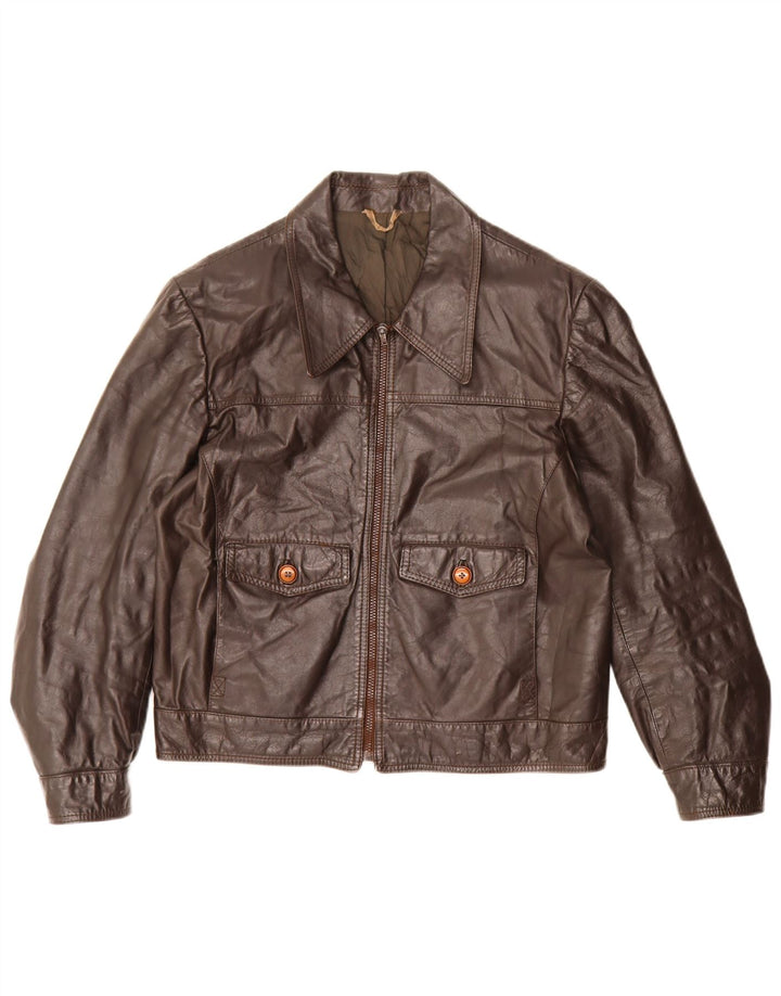 Eton Womens Leather Jacket UK 12 Medium Brown Leather