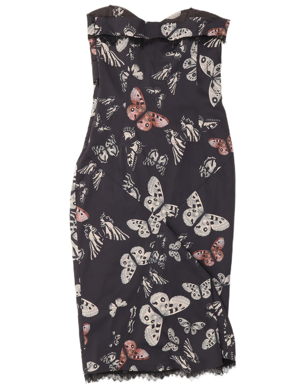 KAREN MILLEN Womens Strapless Dress UK 12 Medium  Navy Blue Butterfly