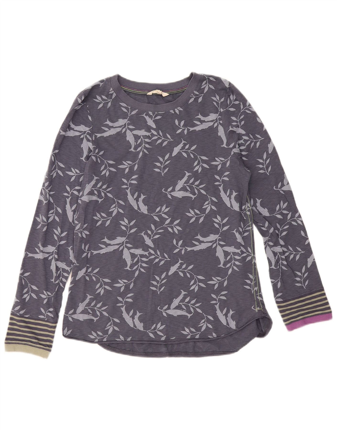 White Stuff Womens Top Long Sleeve UK 12 Medium Grey Floral Cotton