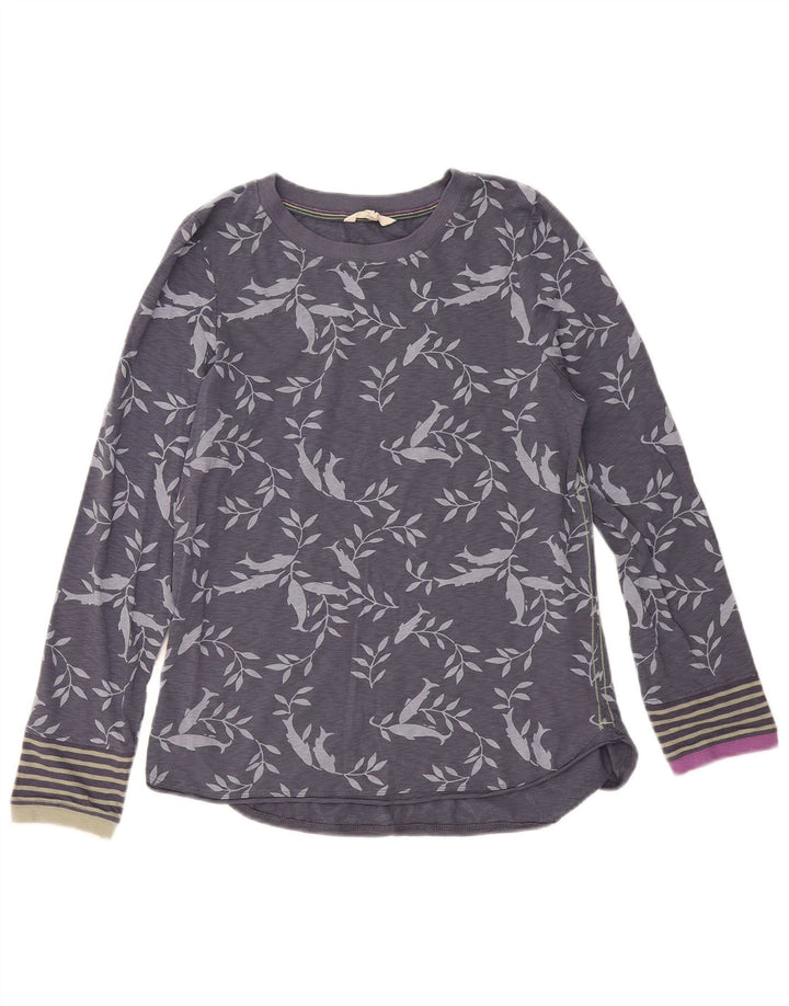 White Stuff Womens Top Long Sleeve UK 12 Medium Grey Floral Cotton