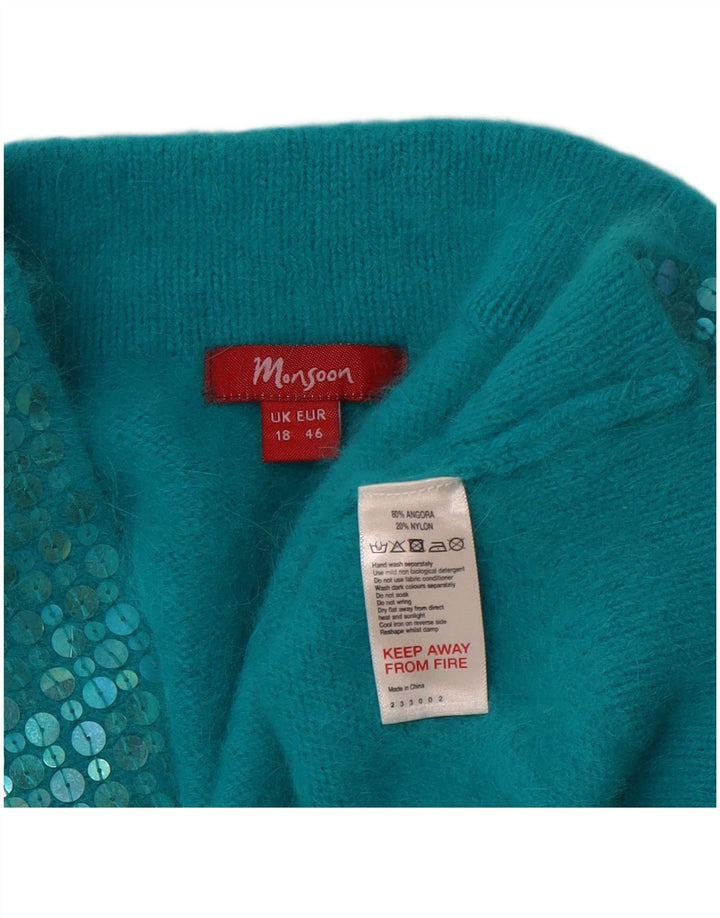 MONSOON Womens 3/4 Sleeve Open Bolero Jumper UK 18 XL Blue Angora