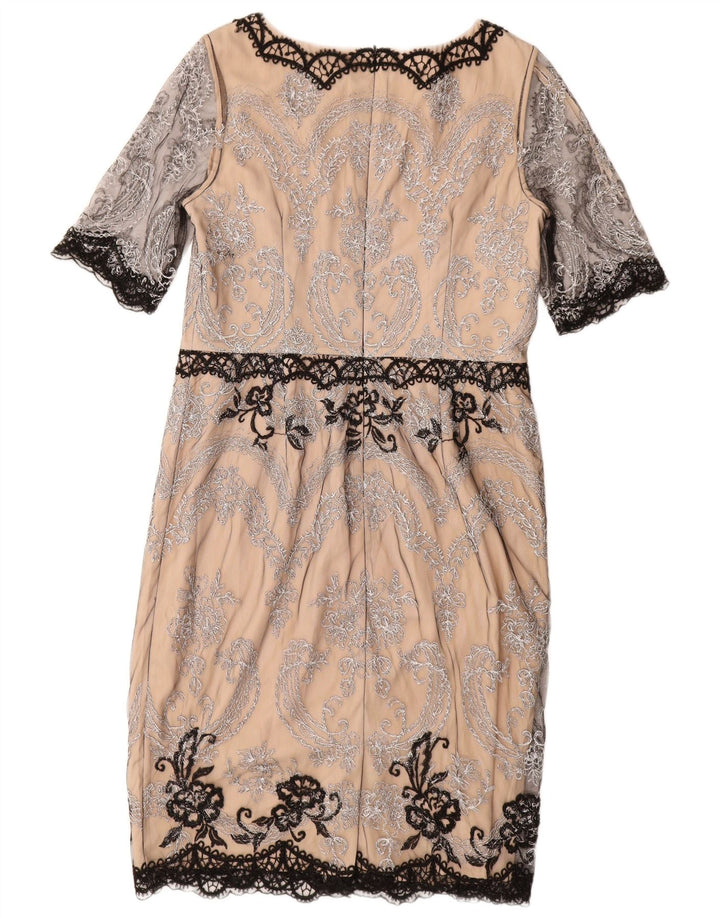 MONSOON Womens Lace Sheath Dress UK 14 Large Beige Paisley Nylon