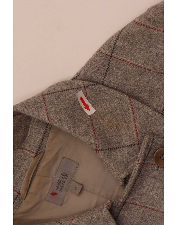 Marks & Spencer Womens Double Breasted Coat UK 18 XL Grey Check New Wool
