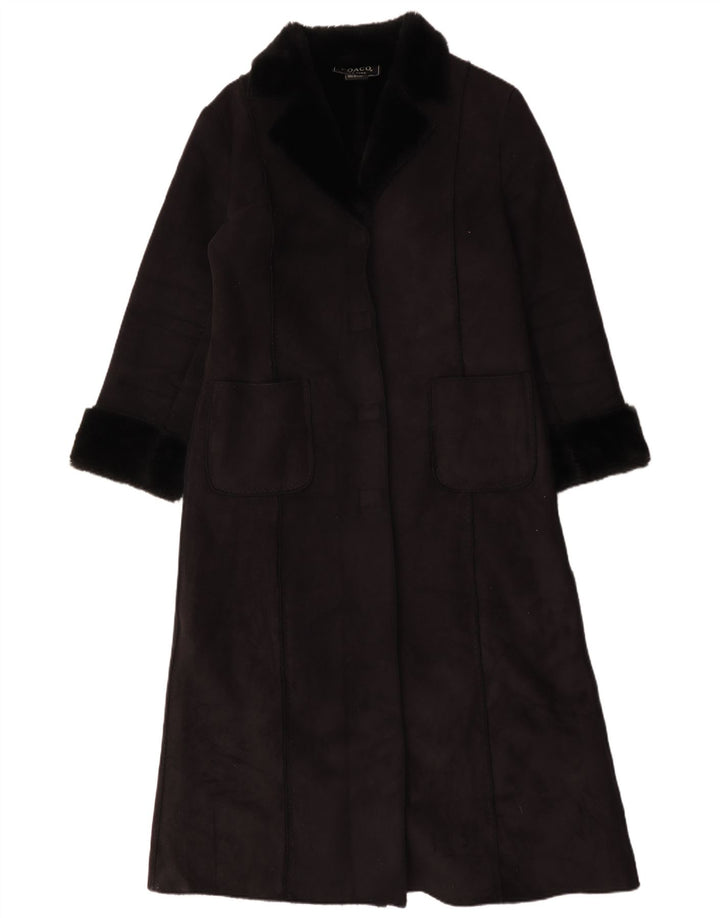 Vintage Womens Oversized Sherpa Overcoat UK 16 Large Black Polyester