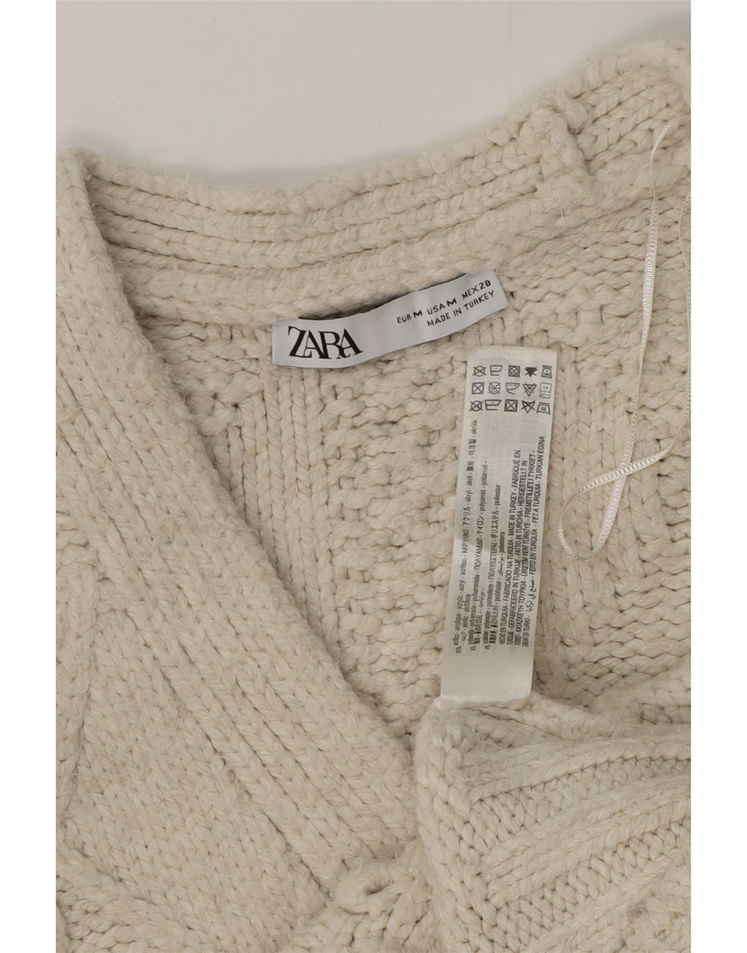 Zara Womens Crop Oversized Cardigan Sweater UK 14 Medium White Acrylic