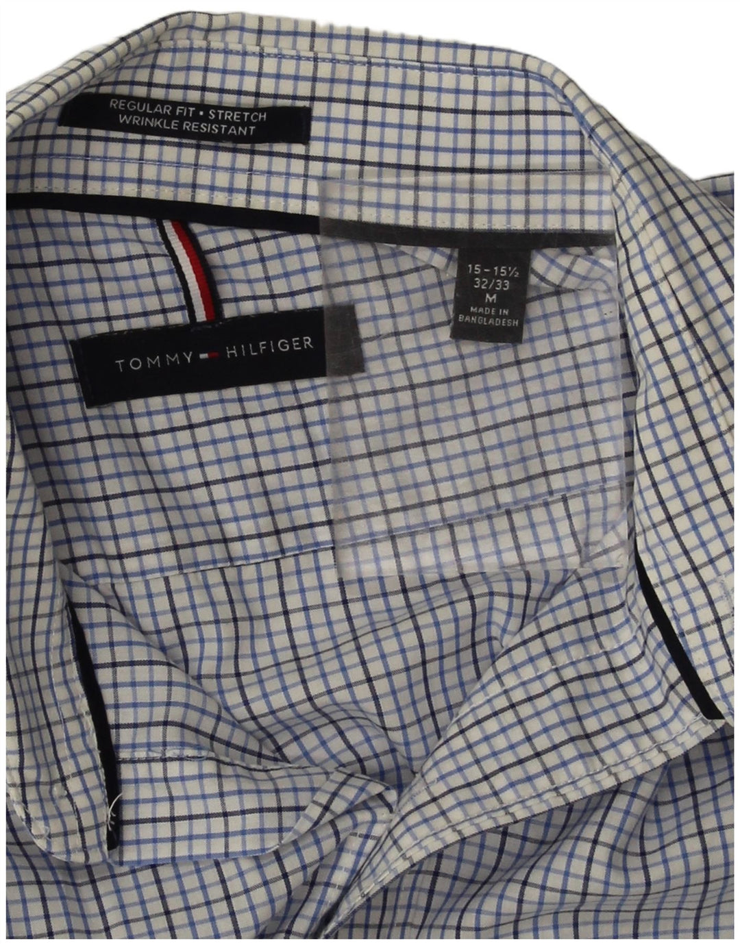 Tommy Hilfiger Mens Regular Fit Shirt Size 15 1/2  Medium Blue Check Cotton