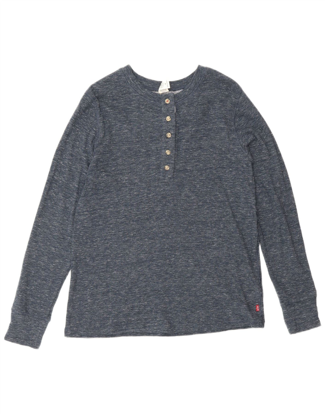 Levi's Womens Top Long Sleeve UK 12 Medium Navy Blue Flecked Cotton Classic