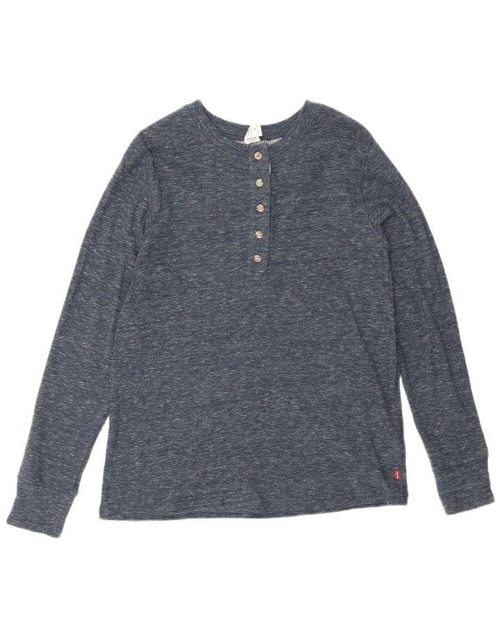 Levi's Womens Top Long Sleeve UK 12 Medium Navy Blue Flecked Cotton Classic