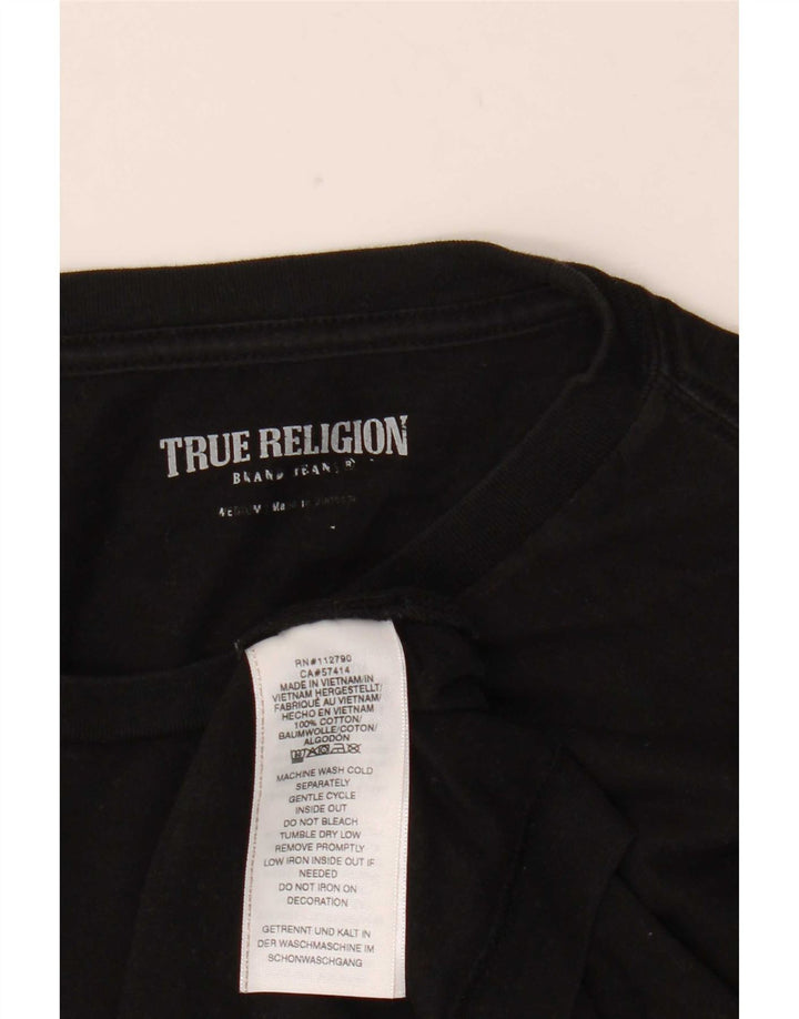 True Religion Mens Graphic T-Shirt Top Medium Black Cotton