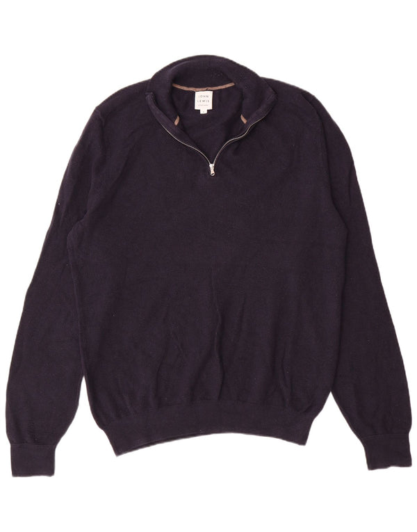 John Lewis Mens Zip Neck Jumper Sweater Large Navy Blue Cotton