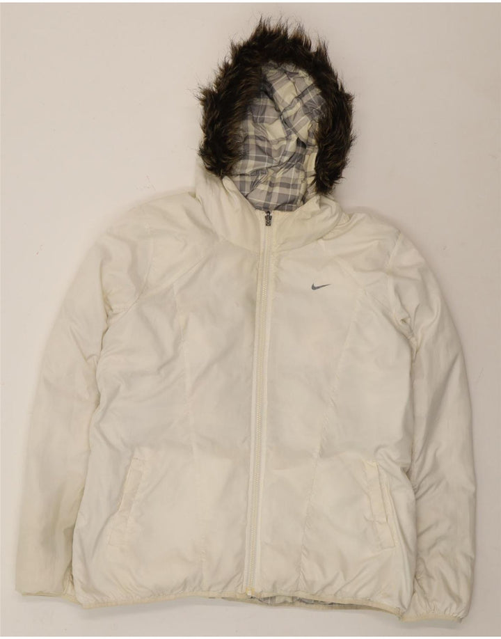Nike Mens Hooded Reversible Padded Jacket UK 44 2XL White Check Polyester