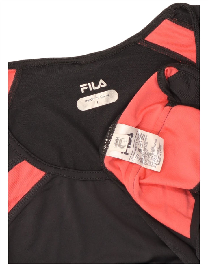 FILA Womens T-Shirt Top UK 14 Large Black Colourblock Polyester