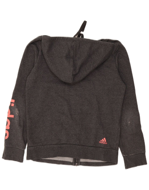 Adidas Womens Graphic Zip Hoodie Sweater UK 12/14 Medium Grey Cotton