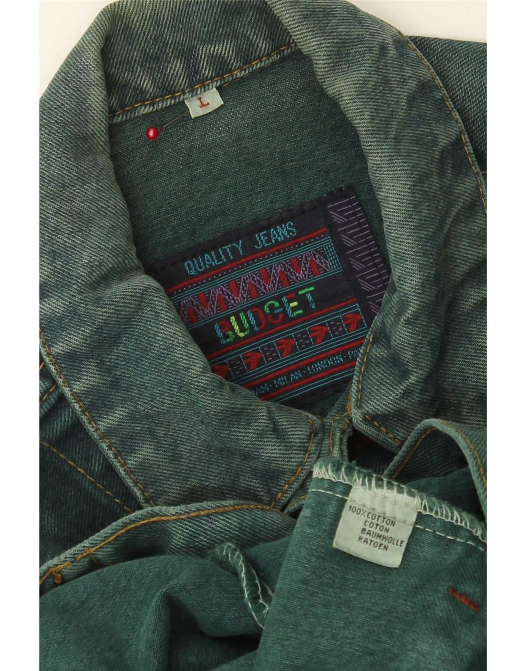 Vintage Mens Denim Jacket UK 40 Large Green Cotton