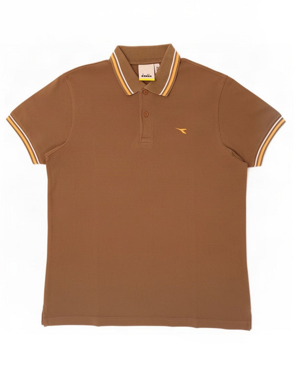Diadora Mens Polo Shirt Medium Brown Striped Cotton