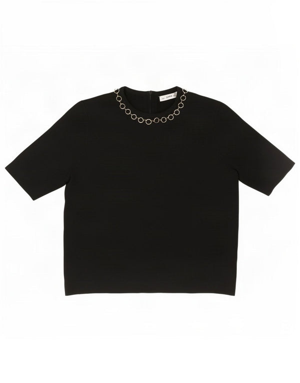 Zara Womens Crop Blouse Top UK 10 Small Black Viscose