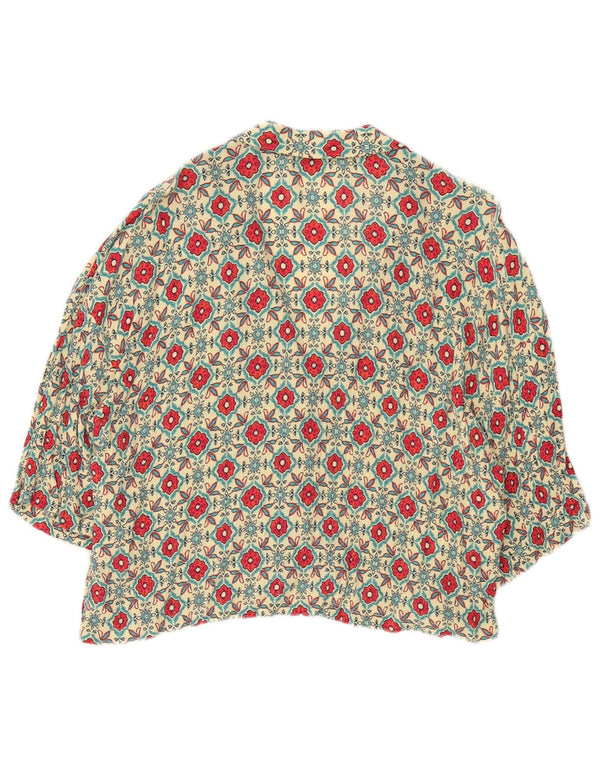 Zara Womens Oversized Short Sleeve Shirt Blouse UK 10 Small Beige Floral