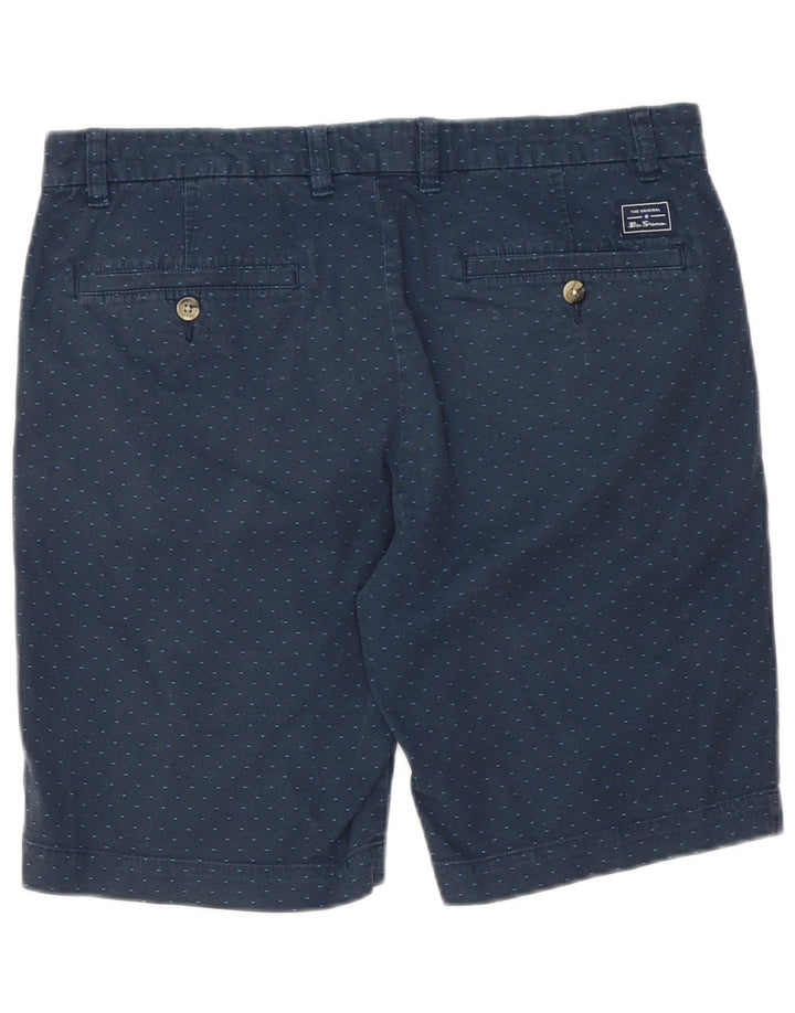 BEN SHERMAN Mens Chino Shorts W34 Large Navy Blue Spotted Cotton