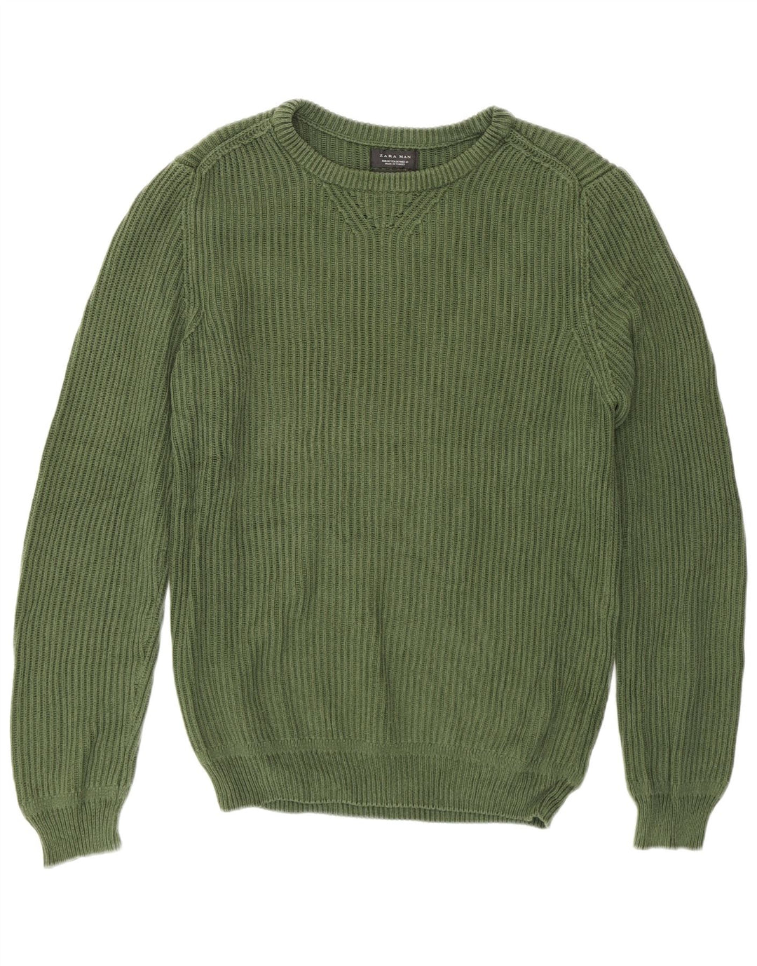 Zara Mens Crew Neck Jumper Sweater Medium Green Cotton