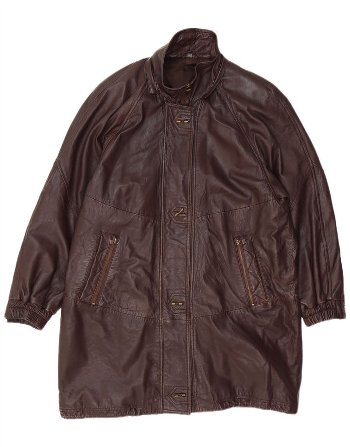 VINTAGE Womens Oversized Leather Coat EU 40 Medium Brown Leather