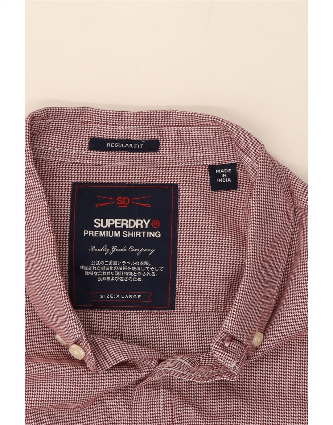 SUPERDRY Mens Regular Fit Shirt XL Red Houndstooth Cotton Vintage Superdry and Second-Hand Superdry from Messina Hembry 