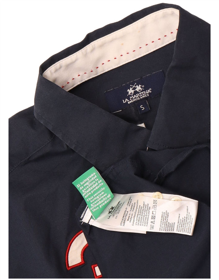 La Martina Mens Graphic Shirt Small Navy Blue Cotton