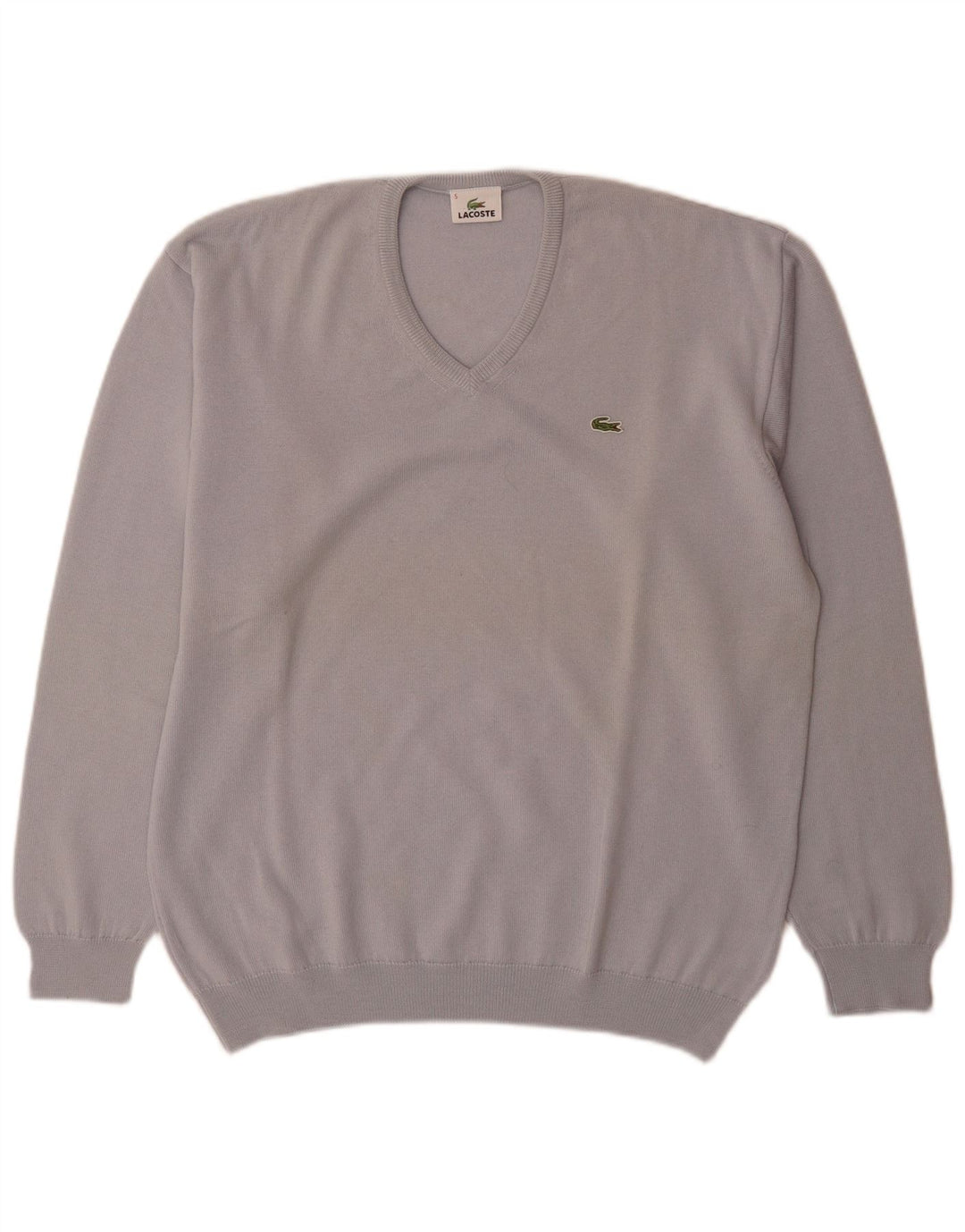 Lacoste Mens V-Neck Jumper Sweater Size 5 Large Blue Virgin Wool