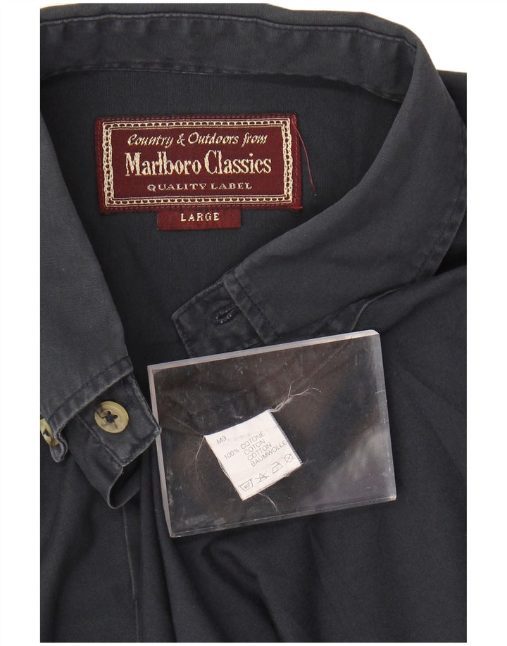 MARLBORO CLASSICS Mens Short Sleeve Shirt Large Navy Blue Cotton