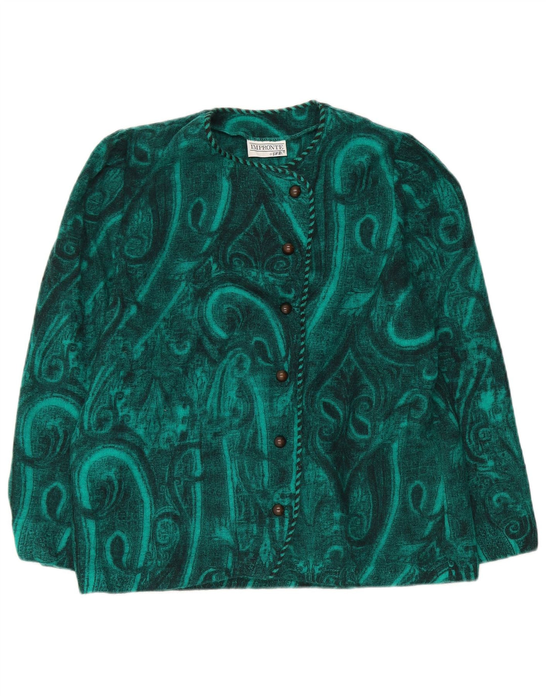Parah Womens 6 Button Blazer Jacket IT 44 Medium Green Paisley Wool