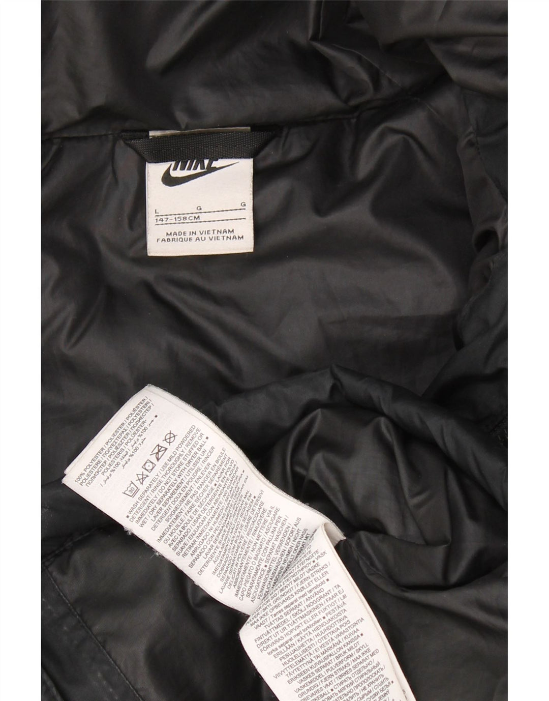 NIKE Boys Hooded Padded Jacket 12-13 Years Large Black Polyester