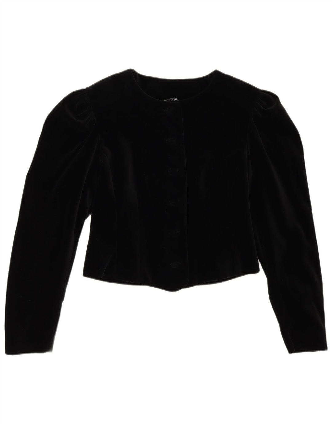 LAURA ASHLEY Womens Velvet 6 Button Bolero Jacket UK 10 Small Black Cotton