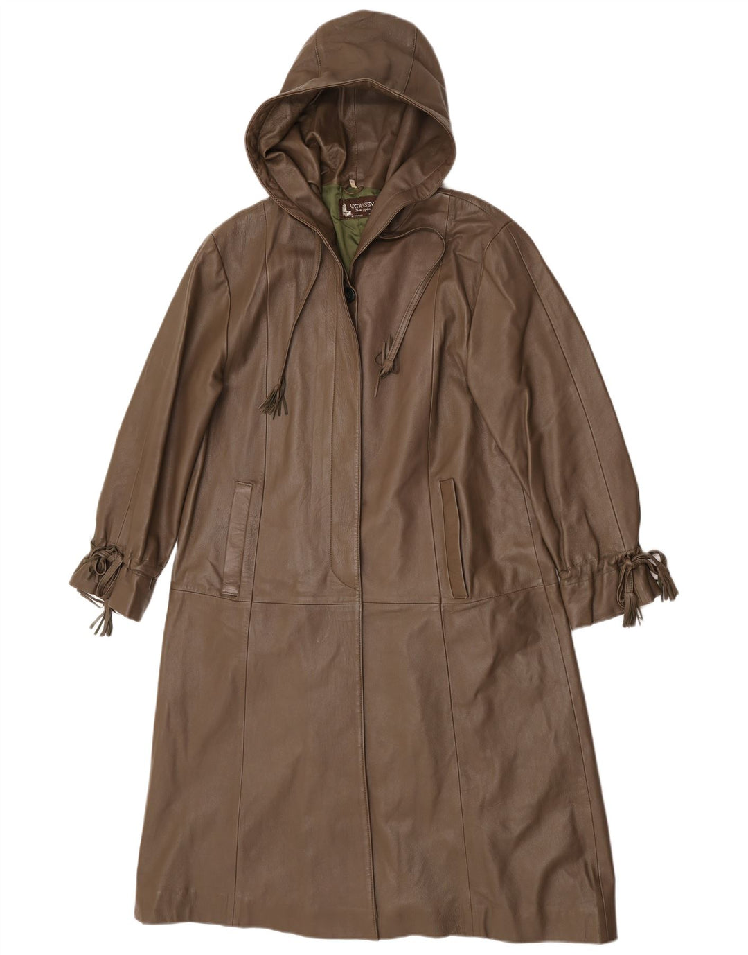 Vintage Womens Hooded Leather Coat EU 38 Medium Brown Leather