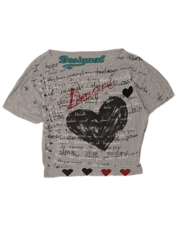 Desigual Womens Graphic T-Shirt Top UK 14 Medium Grey